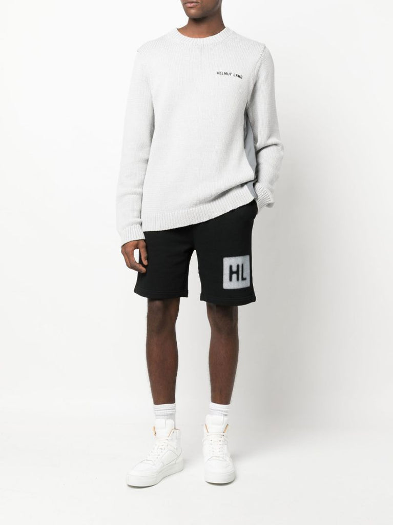 Black Logo Print Cotton Track Shorts