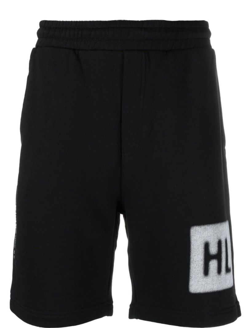 Black Logo Print Cotton Track Shorts