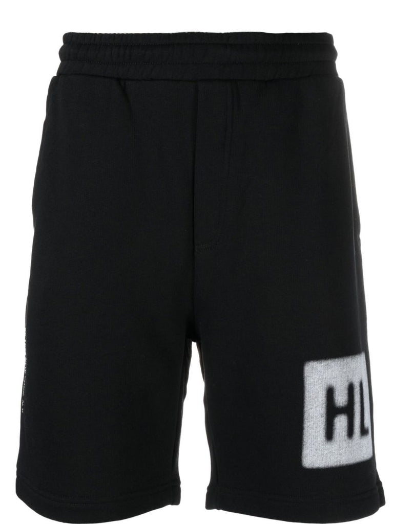 Black Logo Print Cotton Track Shorts