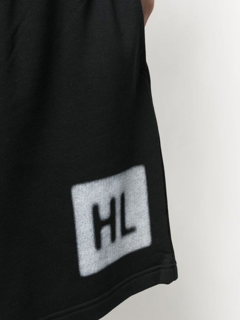 Black Logo Print Cotton Track Shorts