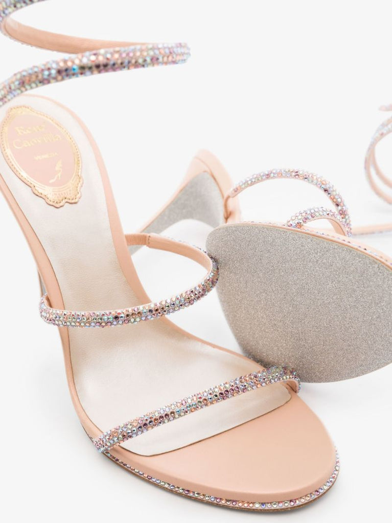 Pink 105 Crystal Embellished Leather Sandals