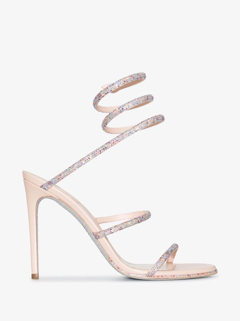Pink 105 Crystal Embellished Leather Sandals