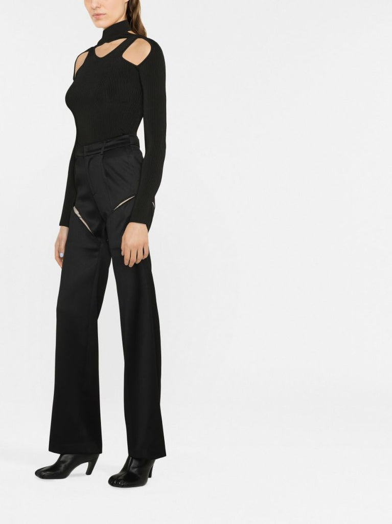 Black Mesh Panel Suit Trousers