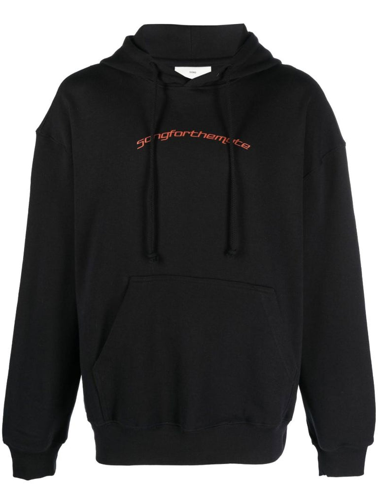 Black Logo Print Cotton Hoodie