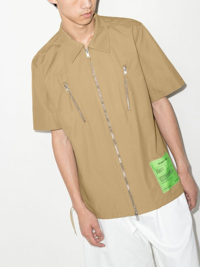Neutral Zip-up Short Sleeve Shirt