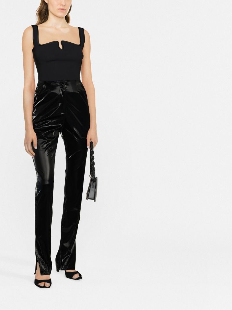 Black High Waist Front Slit Trousers