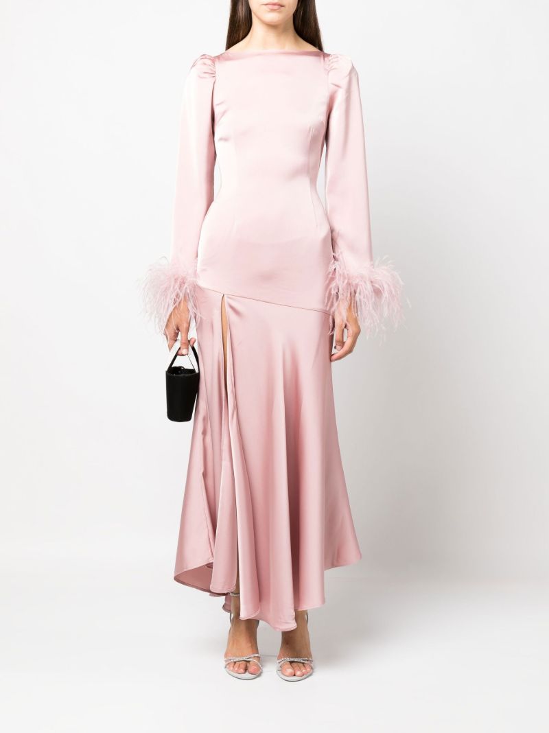 Pink Tupelo Feather Trim Midi Dress