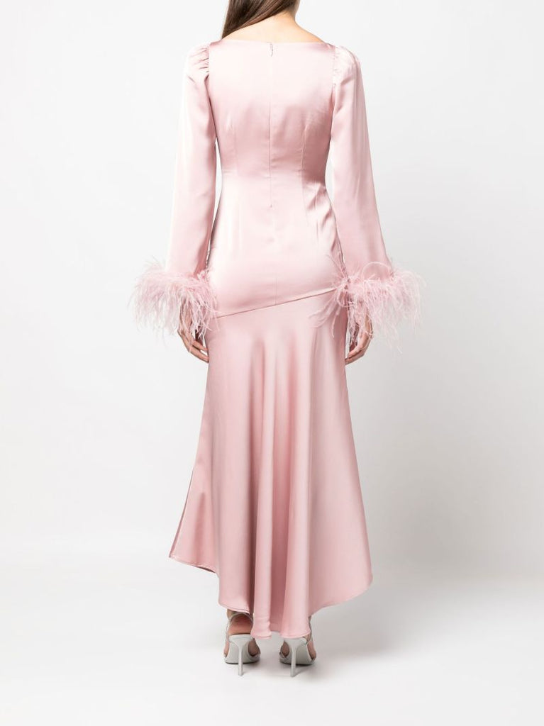 Pink Tupelo Feather Trim Midi Dress