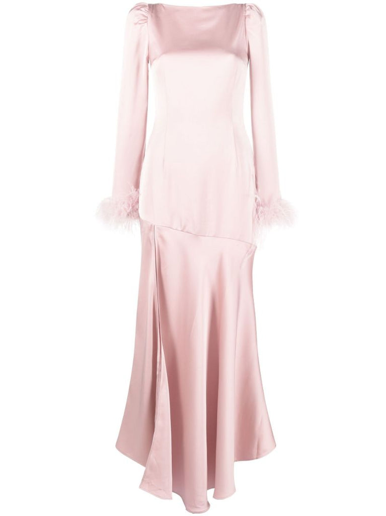 Pink Tupelo Feather Trim Midi Dress