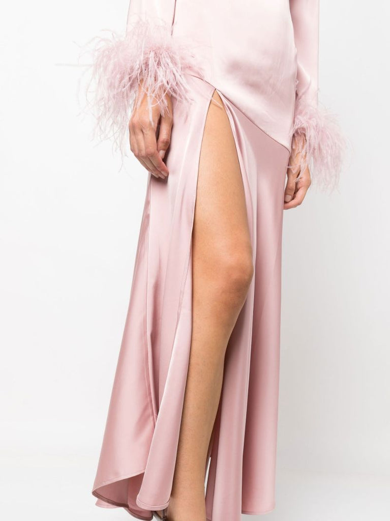 Pink Tupelo Feather Trim Midi Dress