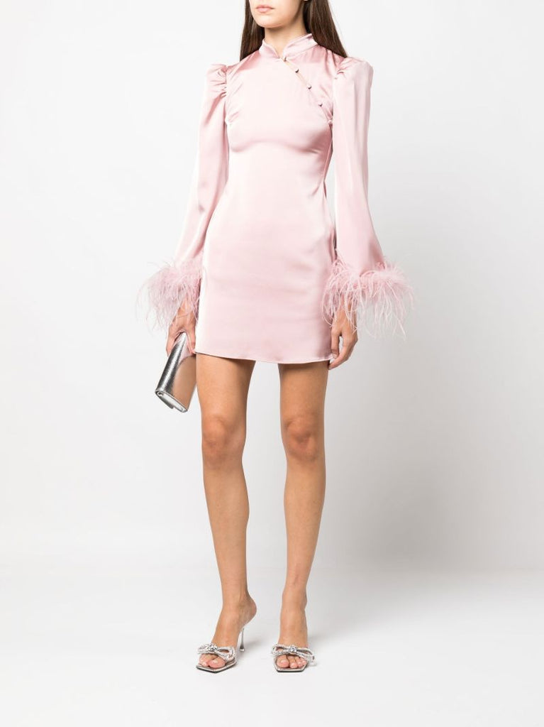 Pink Limousine Feather Trim Mini Dress
