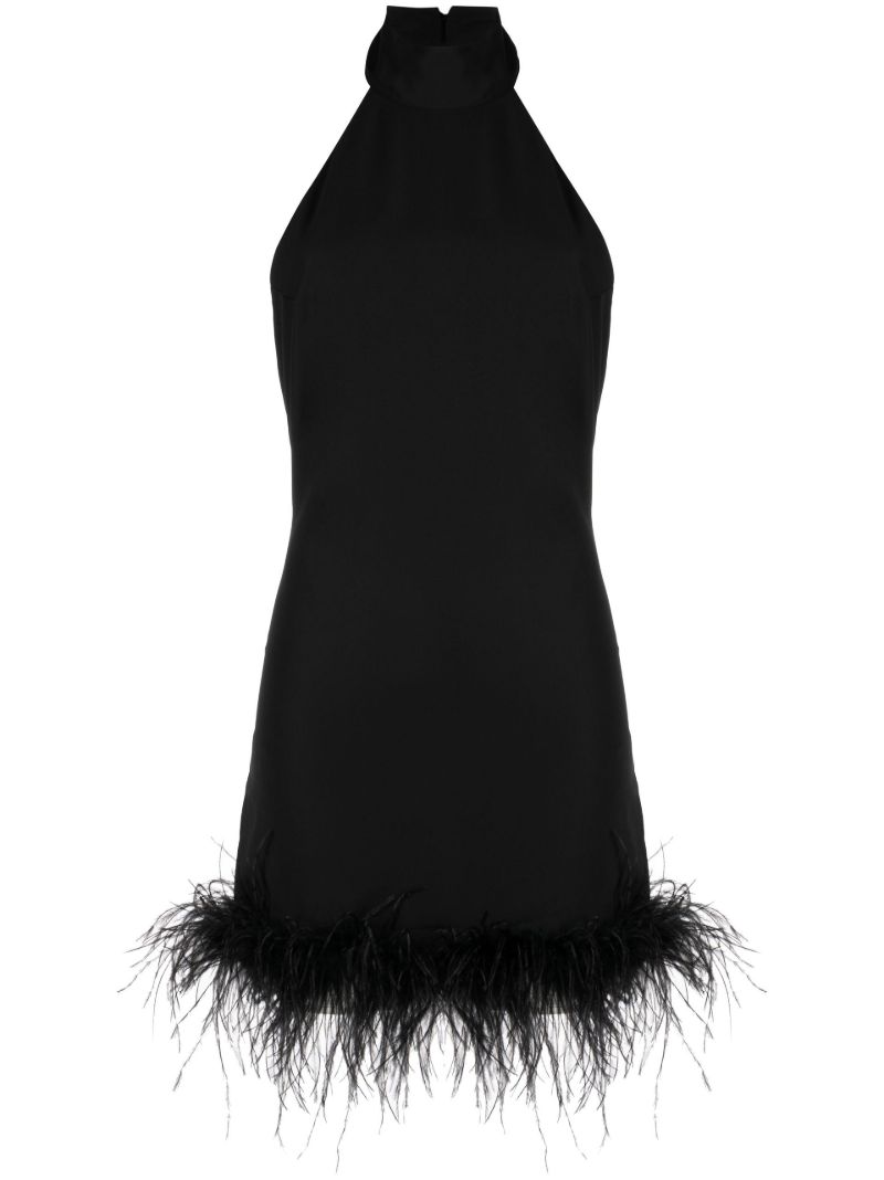 Black Fuego Feather Trim Mini Dress