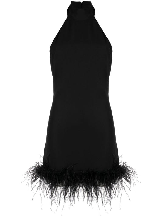 Black Fuego Feather Trim Mini Dress