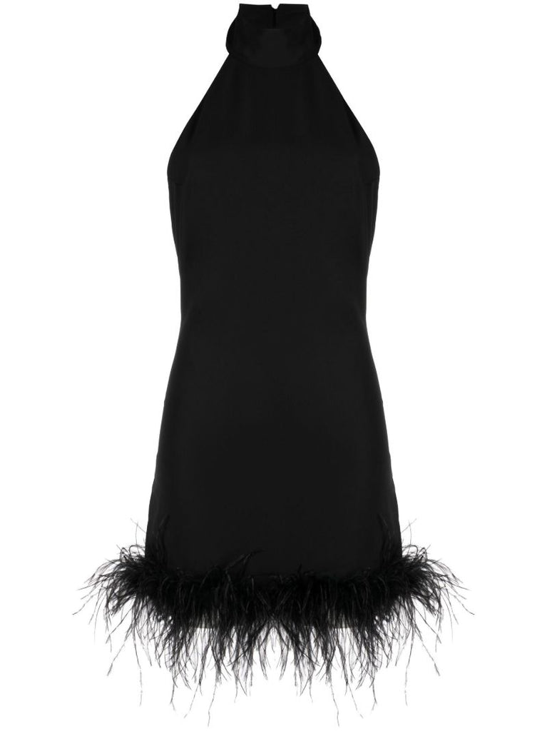 Black Fuego Feather Trim Mini Dress