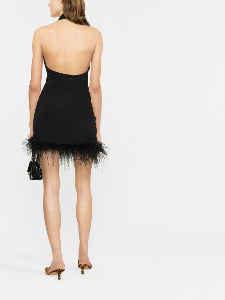 Black Fuego Feather Trim Mini Dress