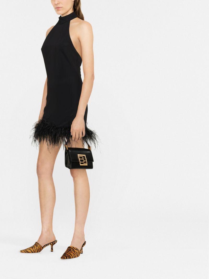 Black Fuego Feather Trim Mini Dress