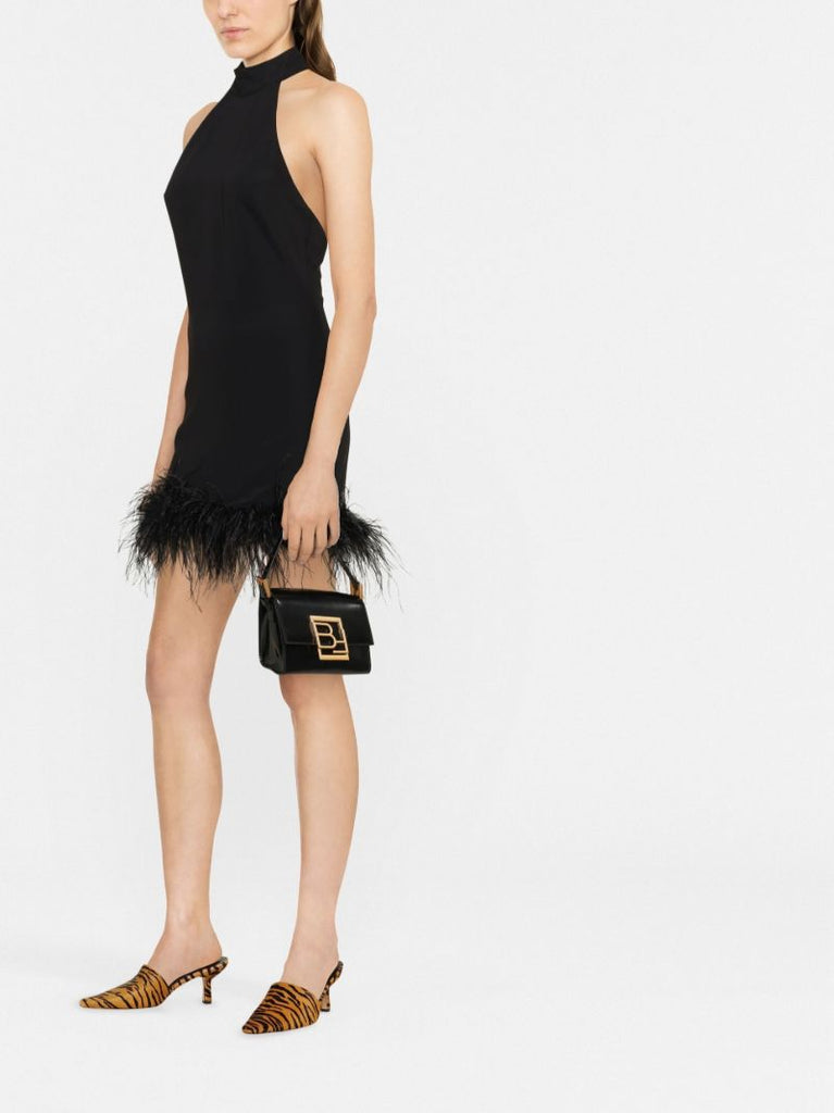 Black Fuego Feather Trim Mini Dress