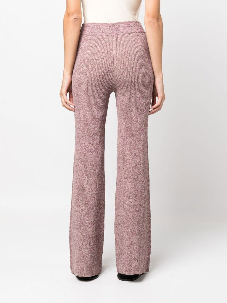 Purple Ribbed MÃ_x0083_Â©lange Flared Trousers