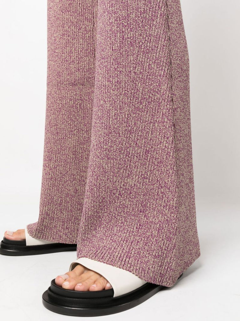 Purple Ribbed MÃ_x0083_Â©lange Flared Trousers