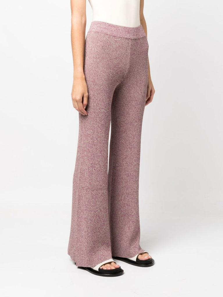 Purple Ribbed MÃ_x0083_Â©lange Flared Trousers