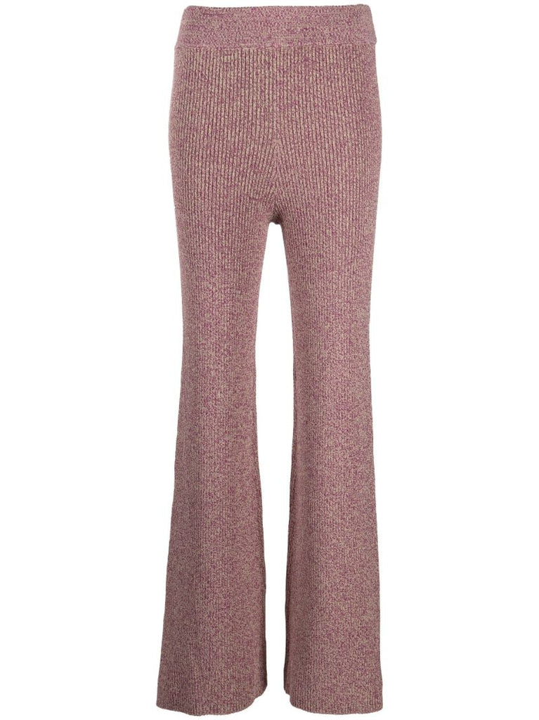 Purple Ribbed MÃ_x0083_Â©lange Flared Trousers