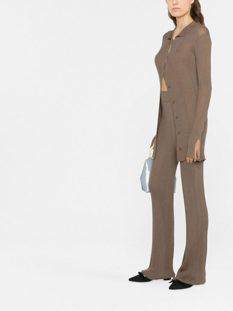 Brown Soleima Merino Wool Straight Leg Trousers