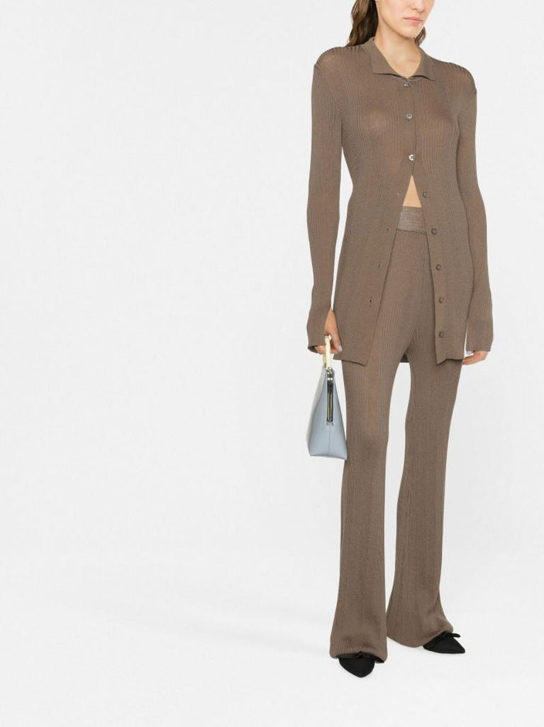 Brown Soleima Merino Wool Straight Leg Trousers