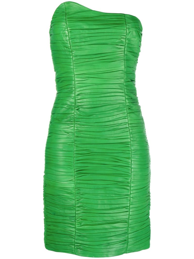 Green Arianne Ruched Leather Mini Dress