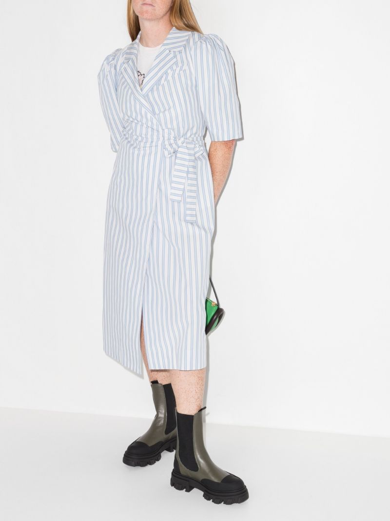 White Striped Wrap Organic Cotton Midi Dress