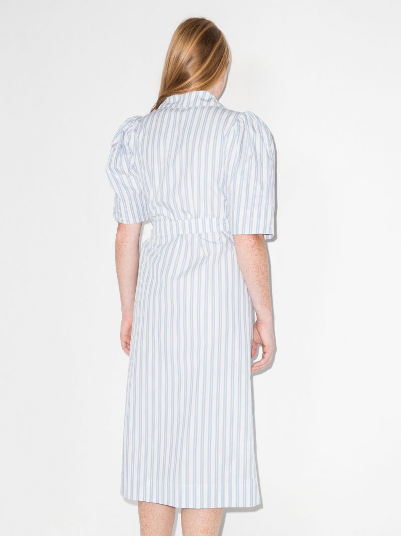 White Striped Wrap Organic Cotton Midi Dress