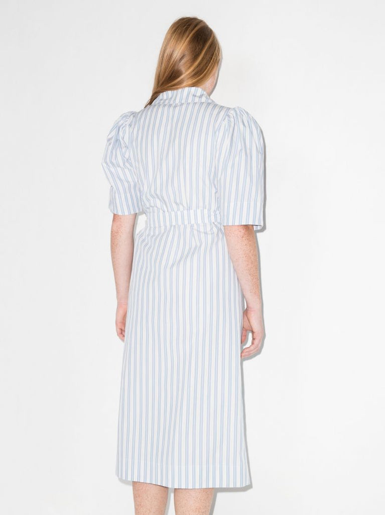 White Striped Wrap Organic Cotton Midi Dress