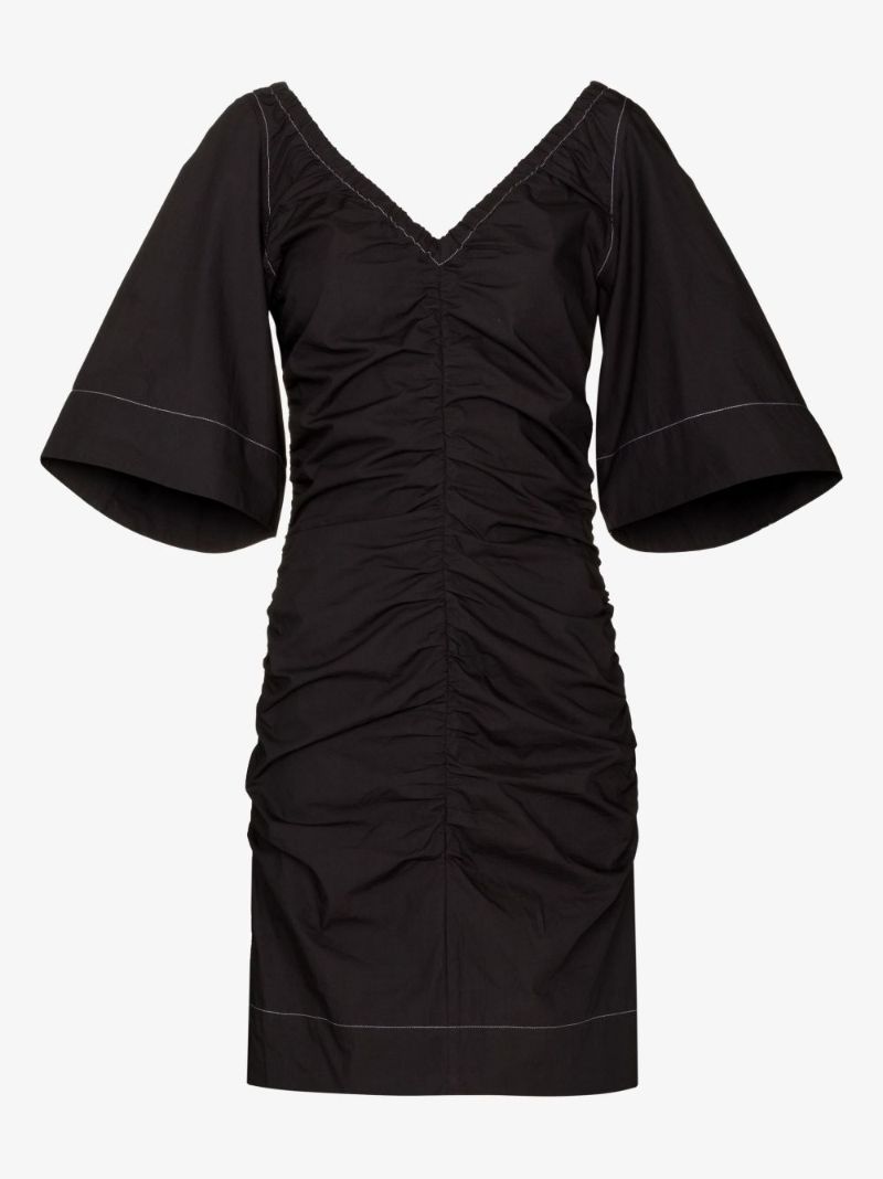Black Ruched Organic Cotton Mini Dress