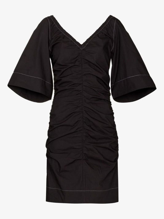 Black Ruched Organic Cotton Mini Dress