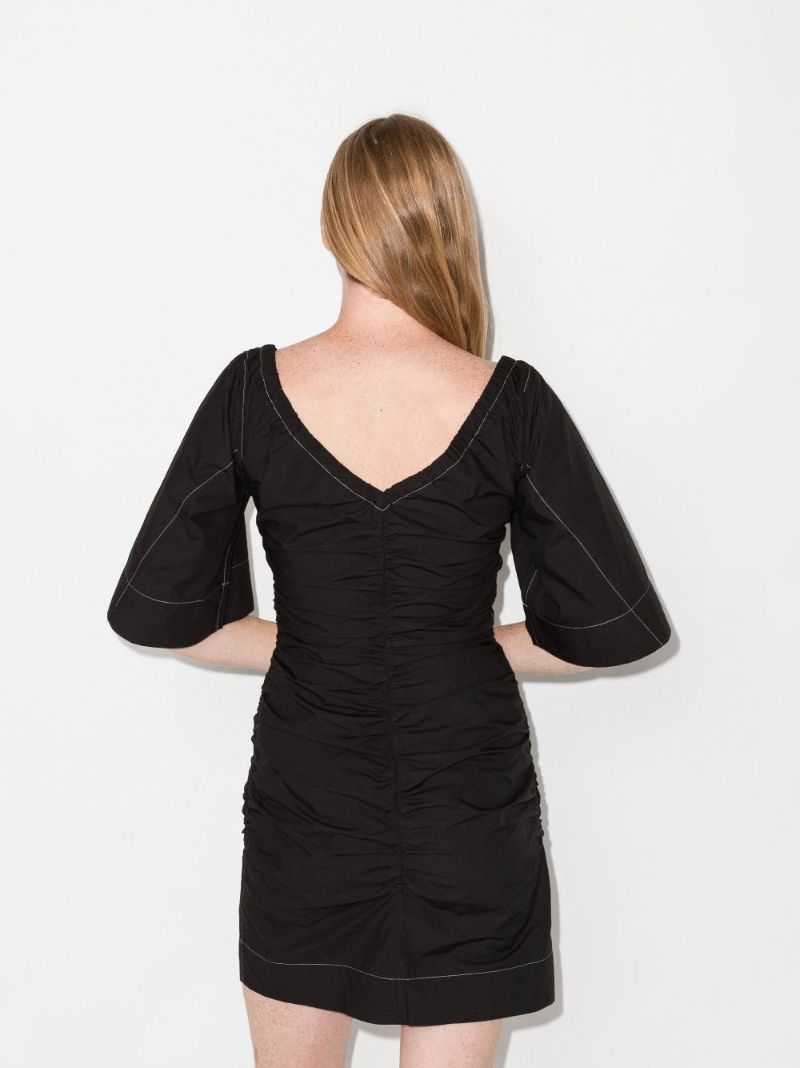 Black Ruched Organic Cotton Mini Dress