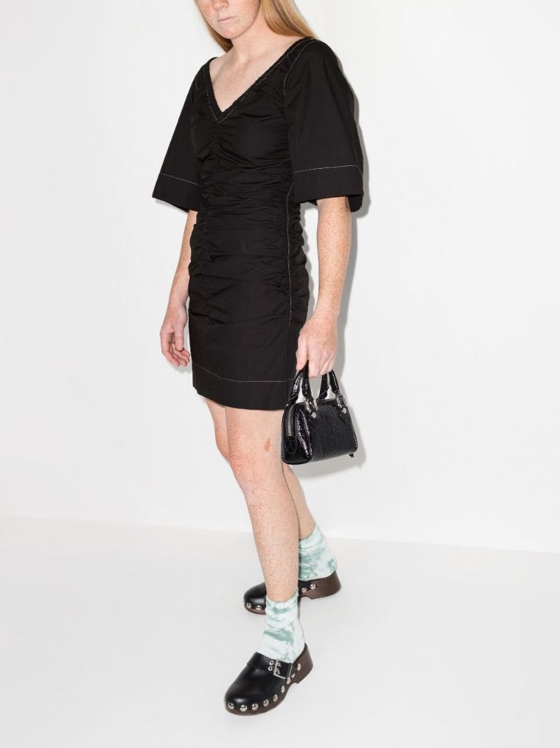 Black Ruched Organic Cotton Mini Dress