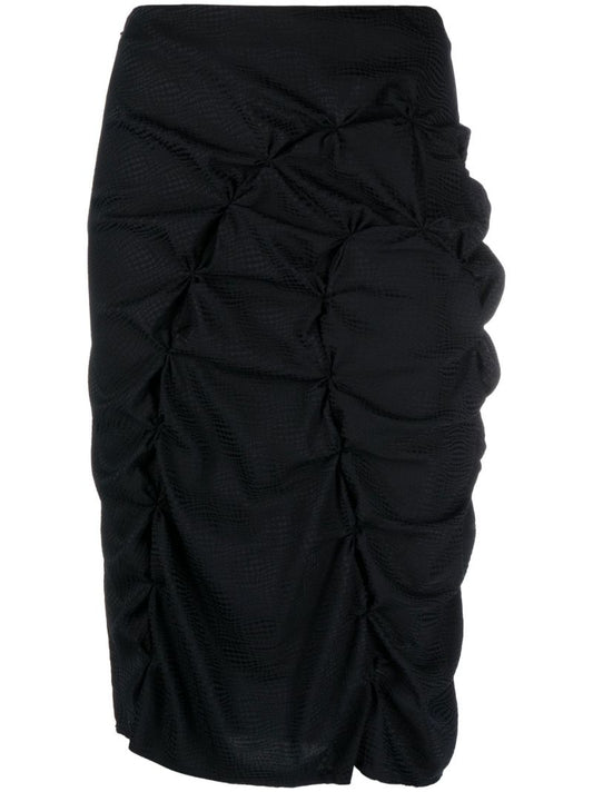 Black Ruched Silk Skirt