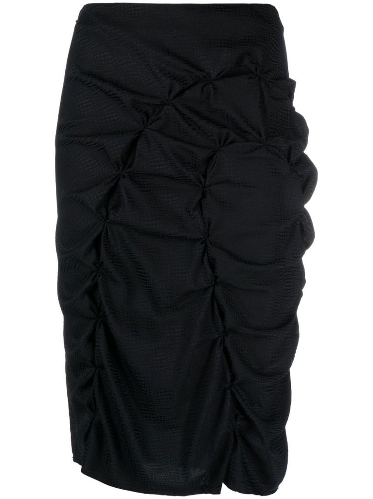 Black Ruched Silk Skirt