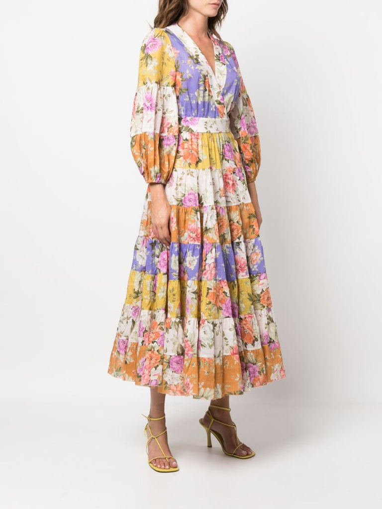 Purple Pattie Floral Print Cotton Midi Dress