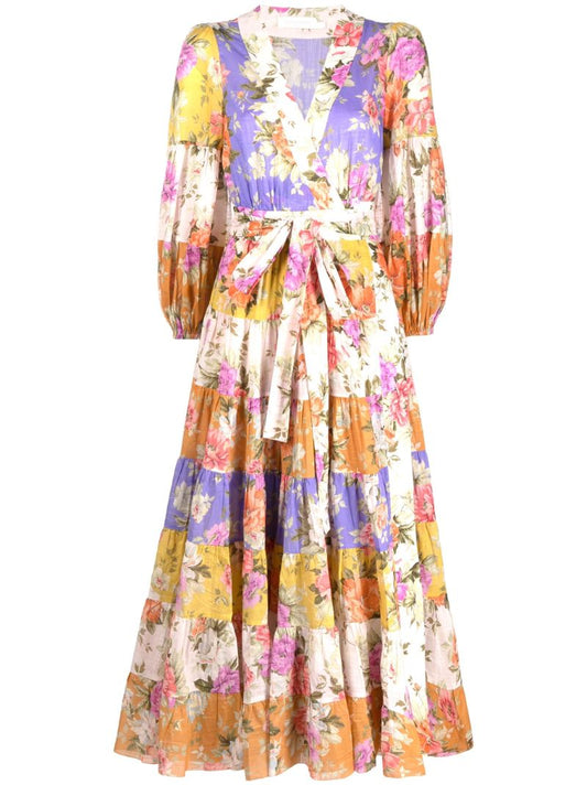 Purple Pattie Floral Print Cotton Midi Dress