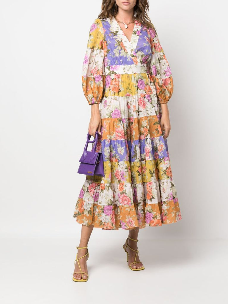 Purple Pattie Floral Print Cotton Midi Dress
