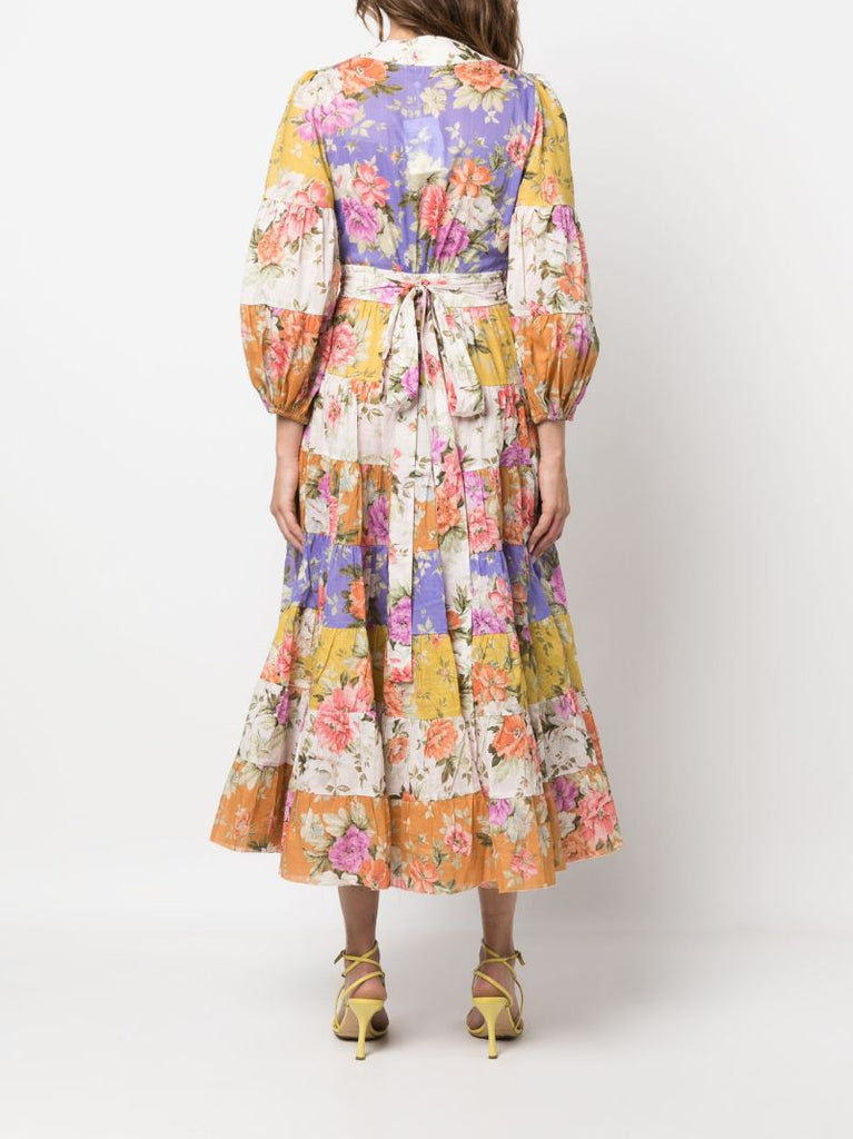 Purple Pattie Floral Print Cotton Midi Dress