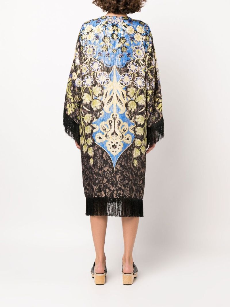Black Fringed Floral Jacquard Cape
