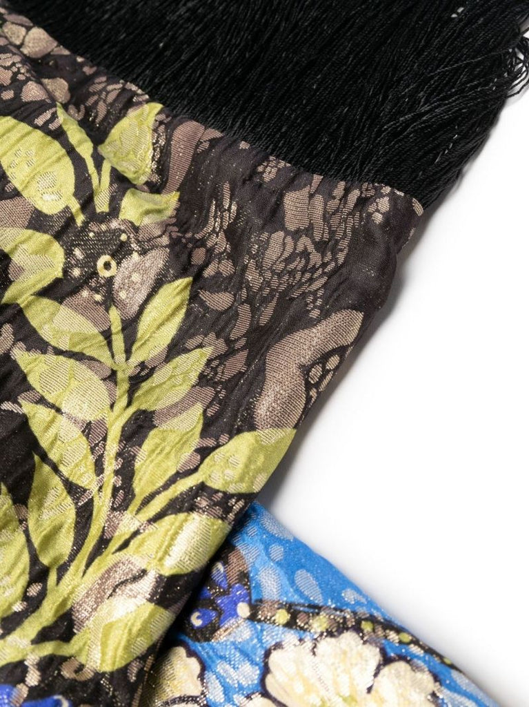 Black Fringed Floral Jacquard Cape