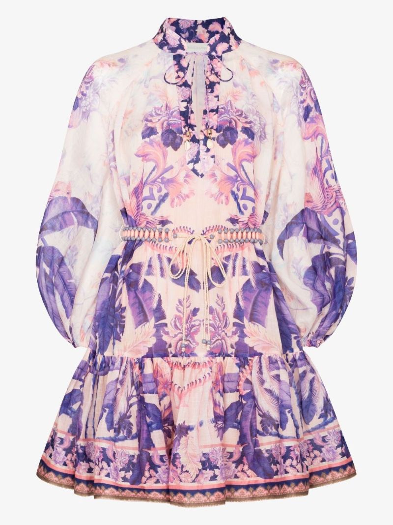 Lyre Billow Palm Print Mini Dress