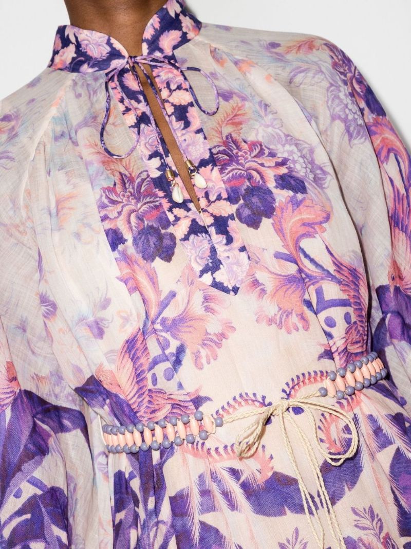 Lyre Billow Palm Print Mini Dress
