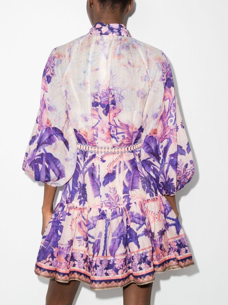Lyre Billow Palm Print Mini Dress