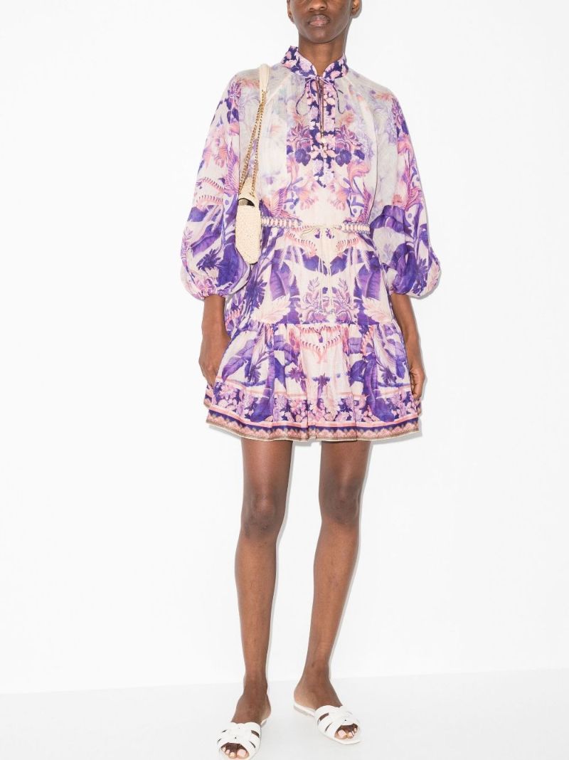 Lyre Billow Palm Print Mini Dress