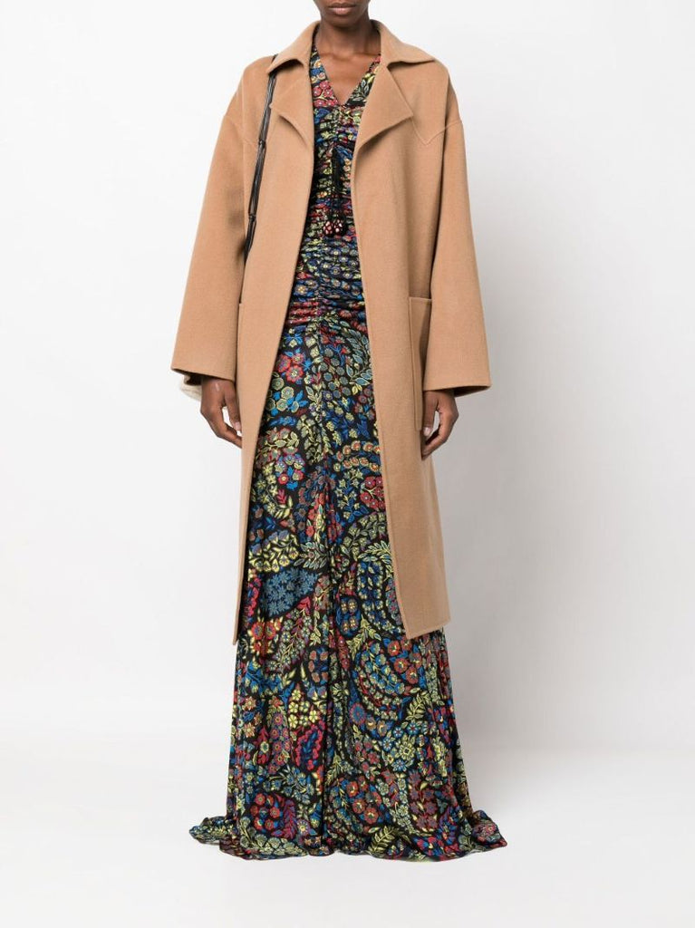 Black Ruched Floral Print Maxi Dress