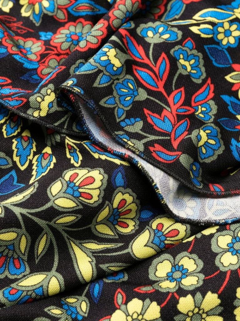 Black Ruched Floral Print Maxi Dress