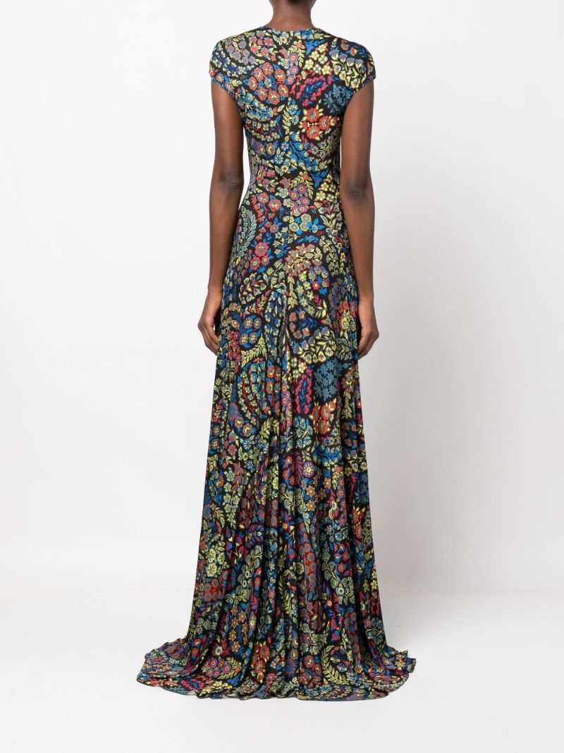 Black Ruched Floral Print Maxi Dress